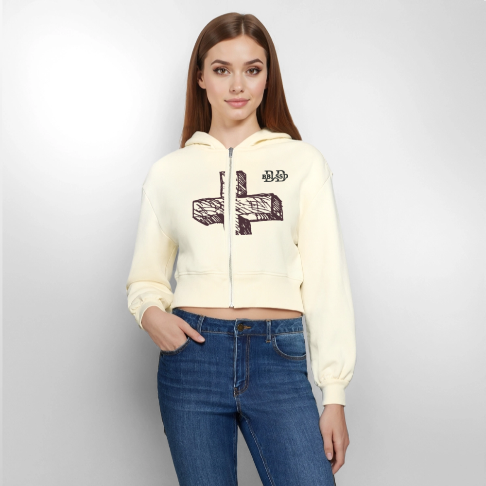 Oversized Cropped Kapuzenjacke |BBLSSD| - Natur